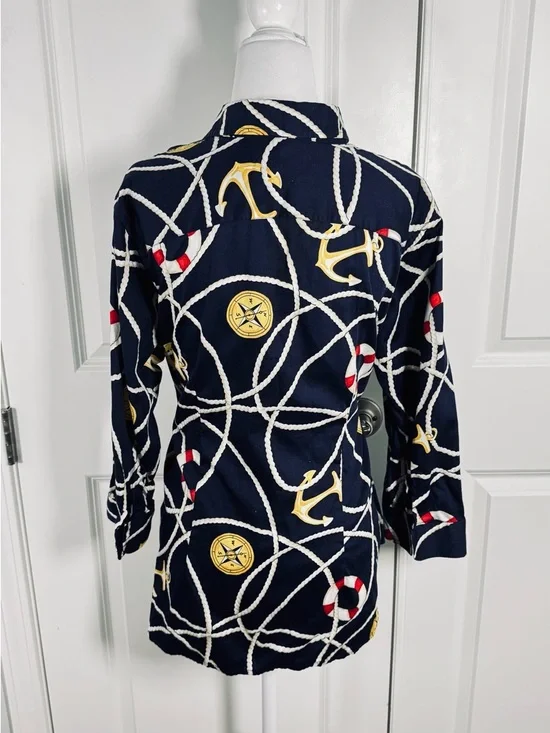 Lauren Ralph Lauren 1X Nautical Rope Anchor Cotton Button Shirt Coastal Preppy - Picture 2 of 9